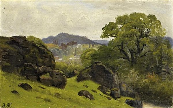 Blick Von Der Munterley Auf Gerolstein In Der Eifel Oil Painting by Franz Jakob Hoffmann