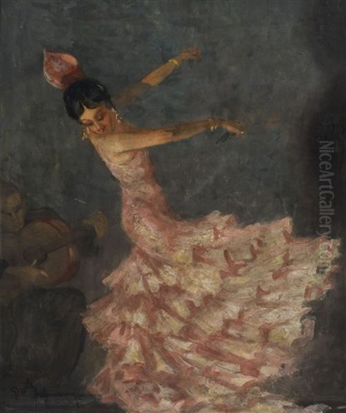 Danse Espagnole (gayescas) Oil Painting by Gaston Hoffmann