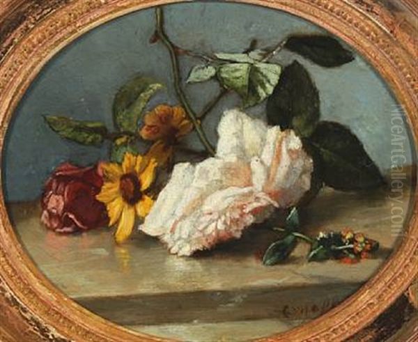 Still-life With Roses Oil Painting by Gaston Hoffmann