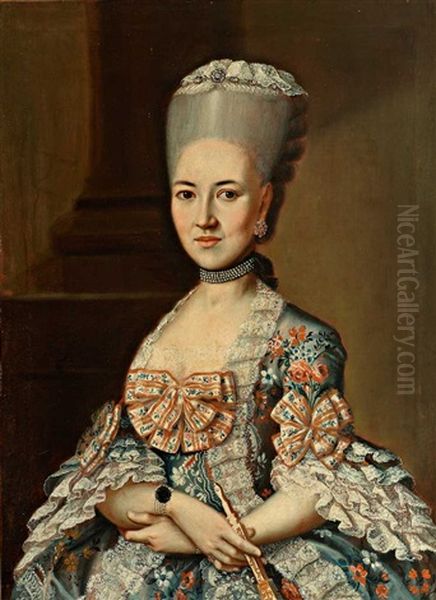 Portrait Einer Vornehmen Jungen Frau Im Prachtigen Habit Der Zeit Oil Painting by Georg Andreas Hoffmann