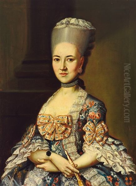 Portrait Einer Vornehmen Jungen Frau Im Prachtigen Habit Der Zeit Oil Painting by Georg Andreas Hoffmann