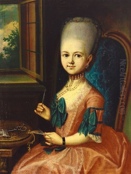 Portrait Eines Jungen Madchens Bei Der Handarbeit Oil Painting by Georg Andreas Hoffmann