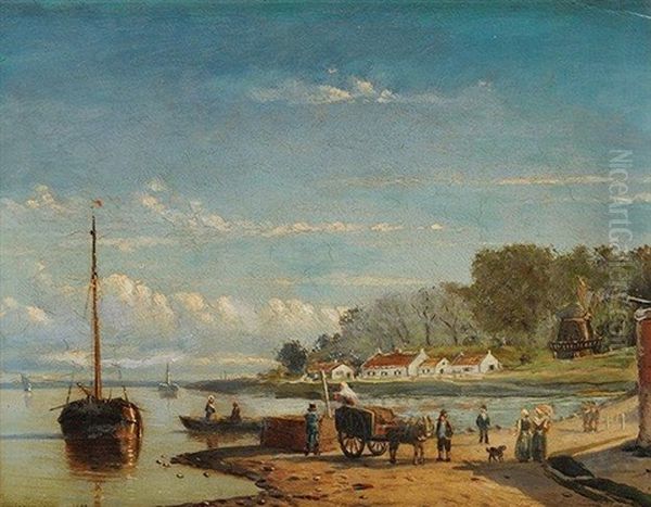 Promenade En Bord De Mer Oil Painting by George Johannes (Jan) Hoffmann