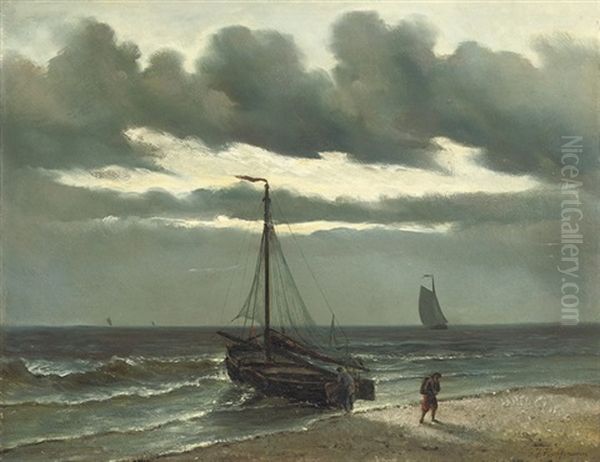 In The Surf Oil Painting by George Johannes (Jan) Hoffmann