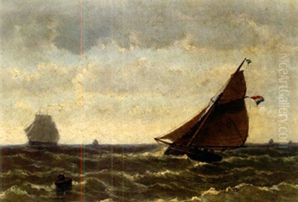 Hollandische Segelboote Bei Starker Brise by George Johannes (Jan) Hoffmann