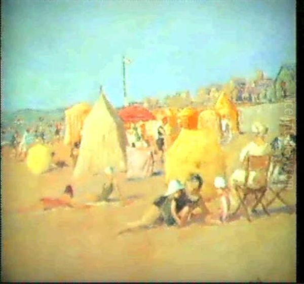 L'apres-midi Sur La Plage De Carolles Oil Painting by George Johannes (Jan) Hoffmann