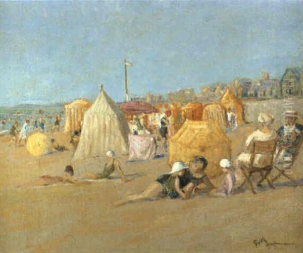 L'apres-midi Sur La Plage De Carolles Oil Painting by George Johannes (Jan) Hoffmann