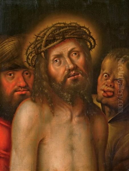 Ecce Homo - Schmerzensmann Als Brustbild Zwischen Scherge Und Pilatus Oil Painting by Hans Hoffmann