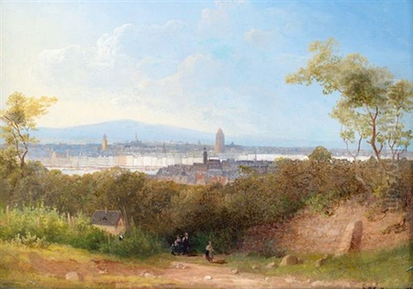 Blick Von Suden Auf Frankfurt Mit Sachsenhausen Im Vordergrund, Im Hintergrund Der Taunus Mit Feldberg Oil Painting by Heinrich Adolf Valentin Hoffmann