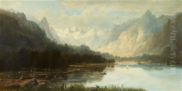 Mountainous Landscape With A Lake Oil Painting by Heinrich Adolf Valentin Hoffmann