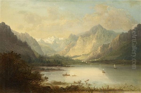 Gebirgslandschaft Mit See Oil Painting by Heinrich Adolf Valentin Hoffmann