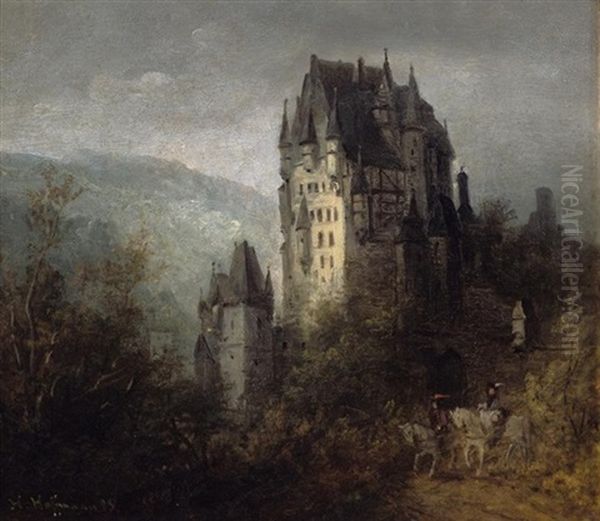 Burg Eltz Im Morgengrauen Oil Painting by Heinrich Adolf Valentin Hoffmann