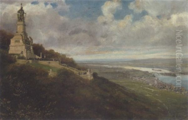 Niedernwalddenkmal Bei Rudesheim Oil Painting by Heinrich Adolf Valentin Hoffmann