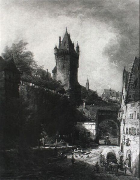 Nurnberg - Motiv An Der Stadtmauer Oil Painting by Heinrich Adolf Valentin Hoffmann