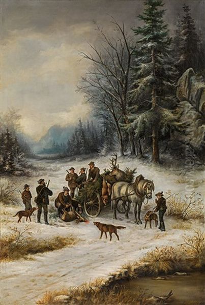 Jagdgesellschaft Im Winterwald Oil Painting by Johann Leonhard Hoffmann