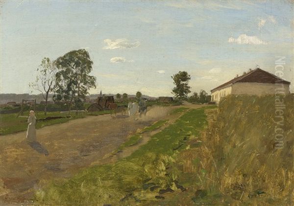 Landstrase Mit Pferdekutsche Oil Painting by Oskar Adolfowitsch Hoffmann