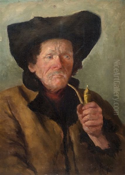 Man With Pipe Oil Painting by Oskar Adolfowitsch Hoffmann