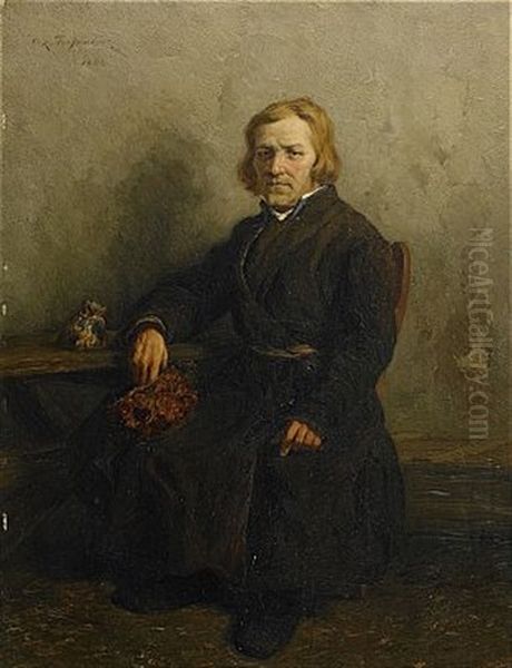 Interior Med Sittande Man Oil Painting by Oskar Adolfowitsch Hoffmann