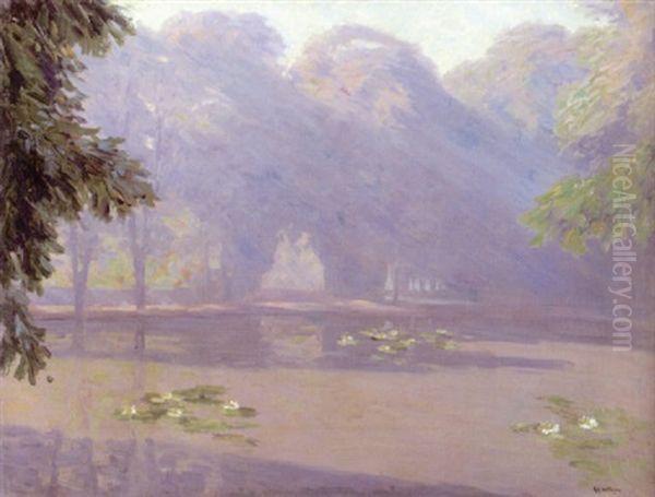 Englisher Garten In Morgennebel Oil Painting by Robert Hoffmann