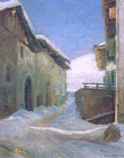 Dorf In Winter Oil Painting by Robert Hoffmann