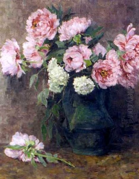 Pfingstrosen Und Flieder In Vase Oil Painting by Olga Hoffmann-Canstein