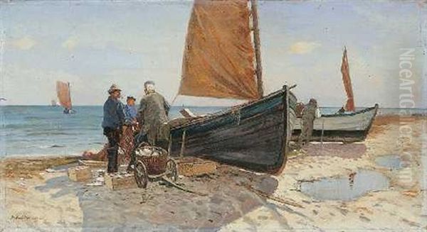 Fischer Am Strand Oil Painting by Franz Hoffmann-Fallersleben