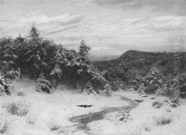 Vogel In Winterlicher Waldlandschaft Oil Painting by Franz Hoffmann-Fallersleben