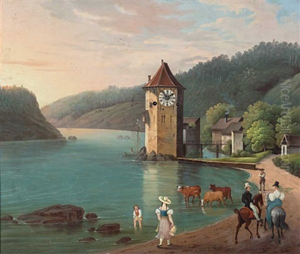 Le Chateau De Woerth Pres La Chute De Rhin Oil Painting by Carl Ludwig Hoffmeister