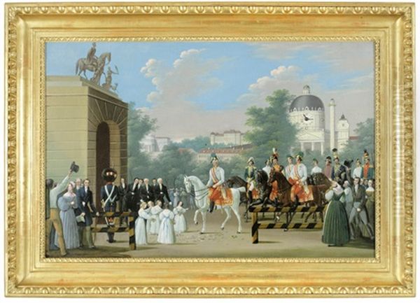 Museale Bilderuhr Triumphzug Franz I. Nach Seinem Sieg Uber Napoleon Oil Painting by Carl Ludwig Hoffmeister