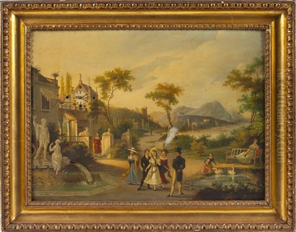 Untitled (scene With Figures In Regency Dress) Oil Painting by Carl Ludwig Hoffmeister