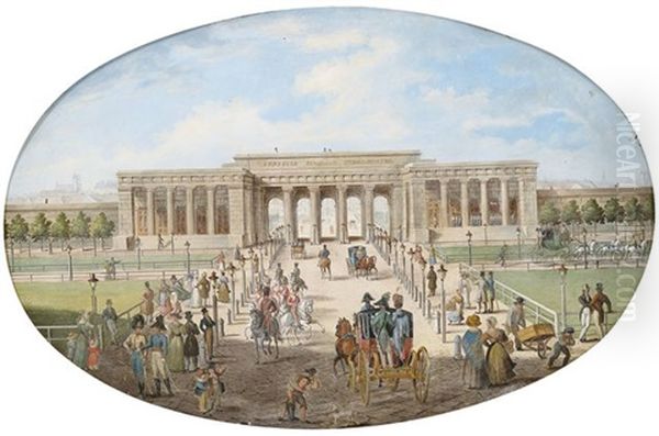 Das Ausere Burgtor Am Wiener Heldenplatz Mit Reitern Und Flaneuren Oil Painting by Carl Ludwig Hoffmeister