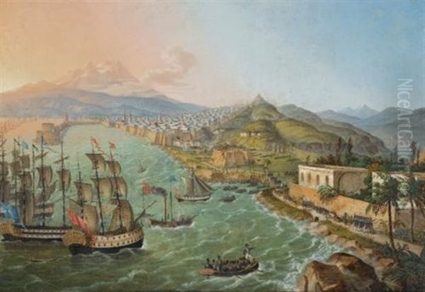 Flotilla Before Algiers Oil Painting by Carl Ludwig Hoffmeister