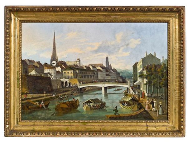 Bilderuhr Die Ferdinandsbrucke In Wien Oil Painting by Carl Ludwig Hoffmeister