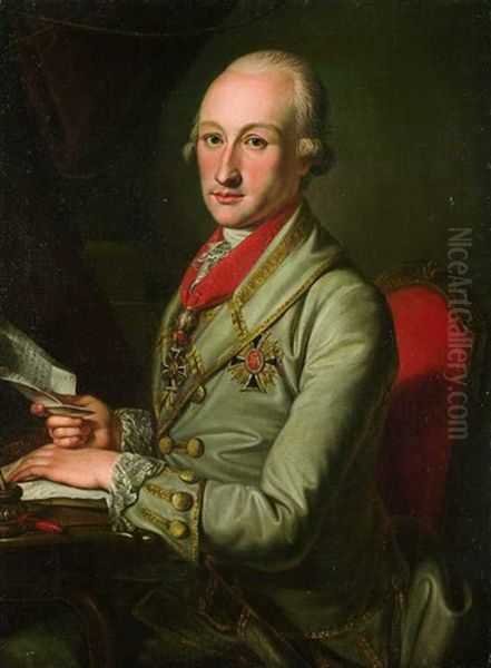 Kurfurst Karl Theodor Von Mannheim In Uniform Oil Painting by Johann Wilhelm Hoffnas