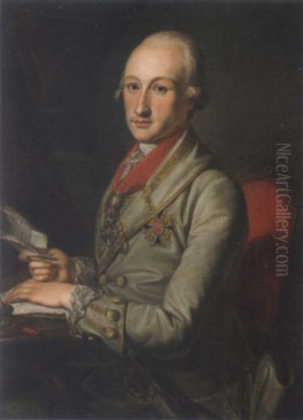 Kurfurst Karl Theodor Von Mannheim In Uniform Oil Painting by Johann Wilhelm Hoffnas