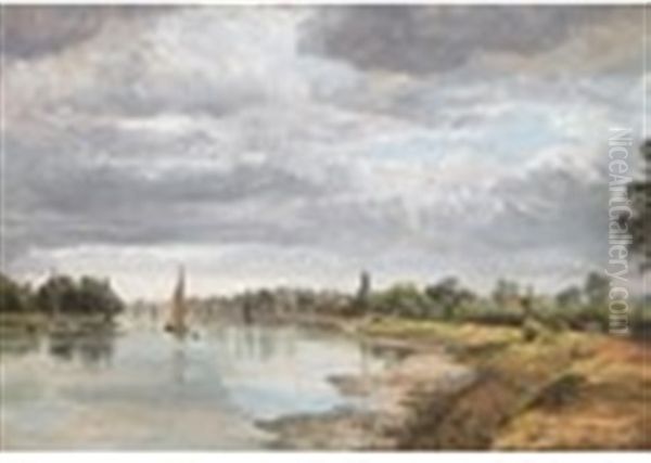 A View Of The Thames At Twickenham Oil Painting by Thomas Christopher Hofland