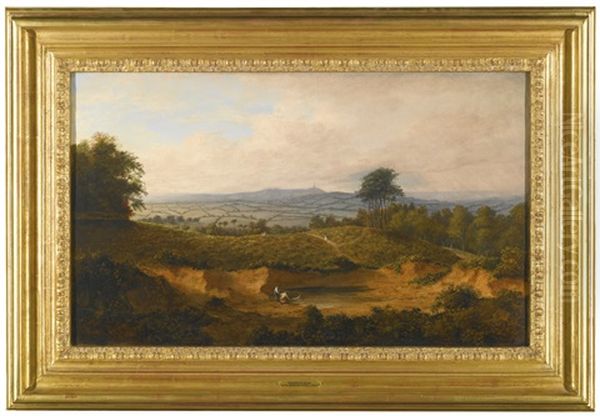 View Of Hampstead Heath Looking Towards Harrow-on-the-hill, St. Mary's Church On The Horizon Oil Painting by Thomas Christopher Hofland