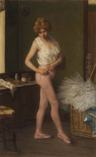 Ballerina Beim Ankleiden Oil Painting by Albert Hoeflinger