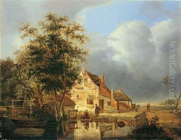 Landschaft Mit Bauernhaus Und Weiher Oil Painting by Pieter Hofman