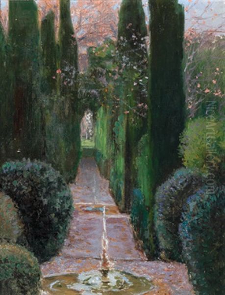 Garten Mit Springbrunnen Oil Painting by Karl Hofmann