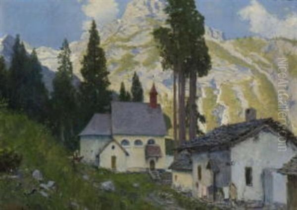 Kirchdorf Im Gebirge Oil Painting by Karl Hofmann