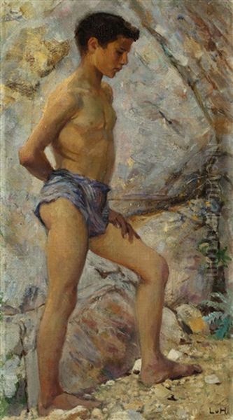 Junge In Einer Felslandschaft Oil Painting by Ludwig Von Hofmann