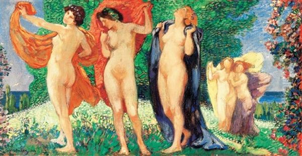 Paris Itelete (judgement Of Paris) Oil Painting by Ludwig Von Hofmann