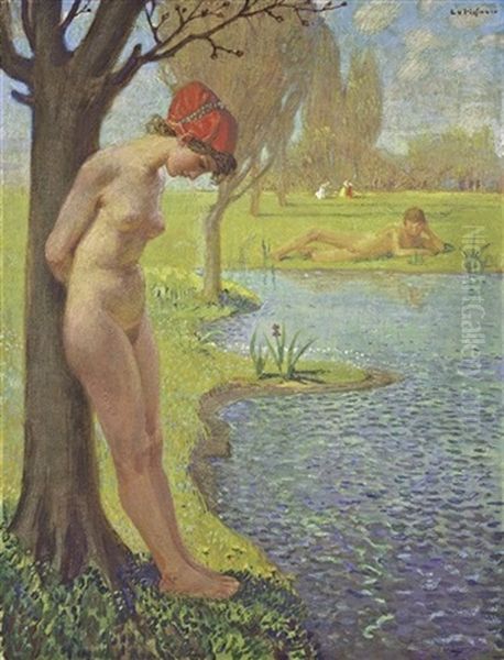 Zwei Akte Am See Oil Painting by Ludwig Von Hofmann