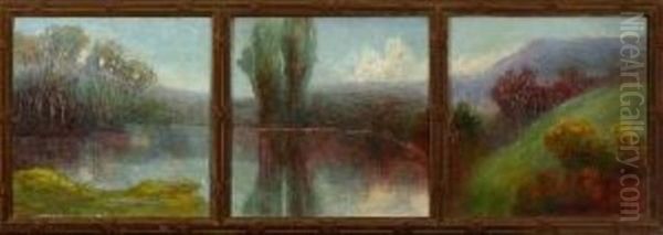 Seenlandschaft (triptych) Oil Painting by Ludwig Von Hofmann