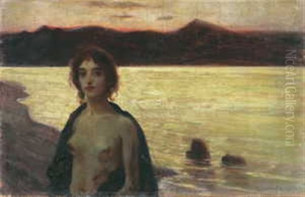 Frauenakt Vor Abendlandschaft Oil Painting by Ludwig Von Hofmann