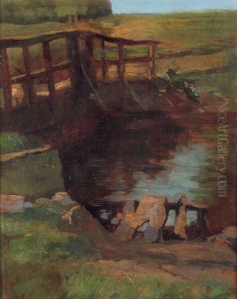 Brucke Uber Einem Gewasser Oil Painting by Ludwig Von Hofmann