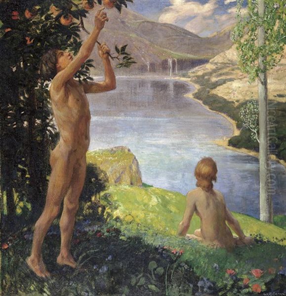 Idyll Oil Painting by Ludwig Von Hofmann