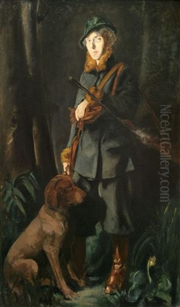 Dame Im Jagdkostum Mit Hund Oil Painting by Fritz Max Hofmann-Juan