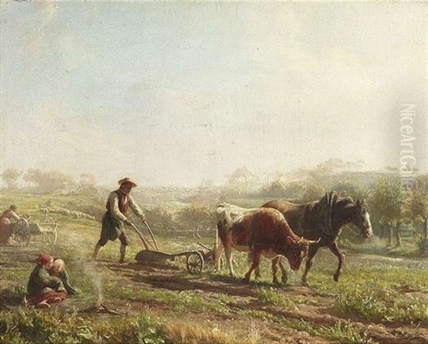 Bauernfamilie Bei Der Feldarbeit by Johann Baptist Hofner